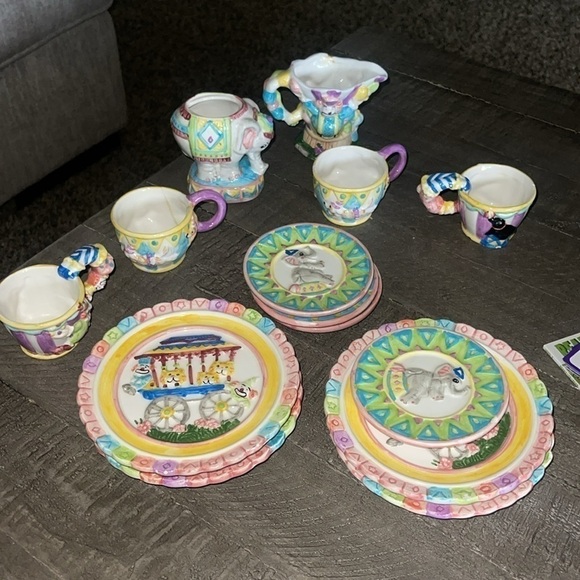 Vintage 1995 Mercuries Circus 14 Piece Hand Painted Children's Tea Set - Picture 12 of 14